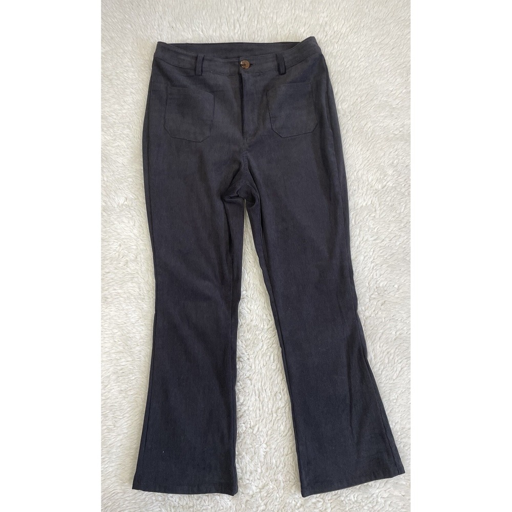 Harper Heritage Womens Grey Corduroy‎ High Rise Flare Leg Patch Pocket Pants S